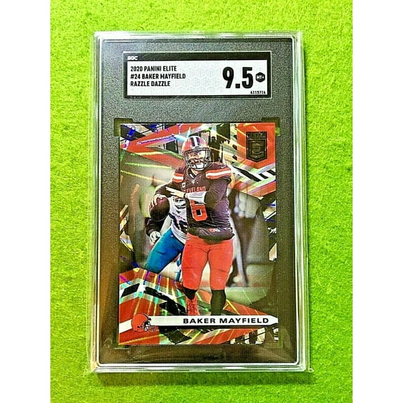 BAKER MAYFIELD RAZZLE DAZZLE PRIZM CARD GRADED SGC 9.5 BROWNS SP 2020 Elite SSP