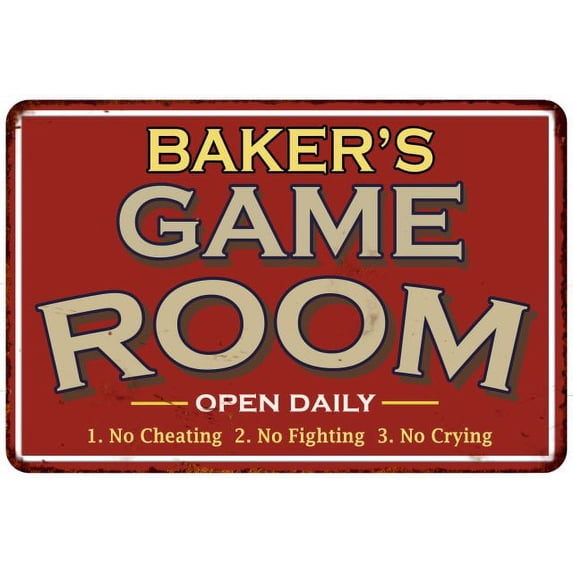 BAKER'S Game Room Sign Vintage Look 8 x 12 Matte Finish Metal 108120001018