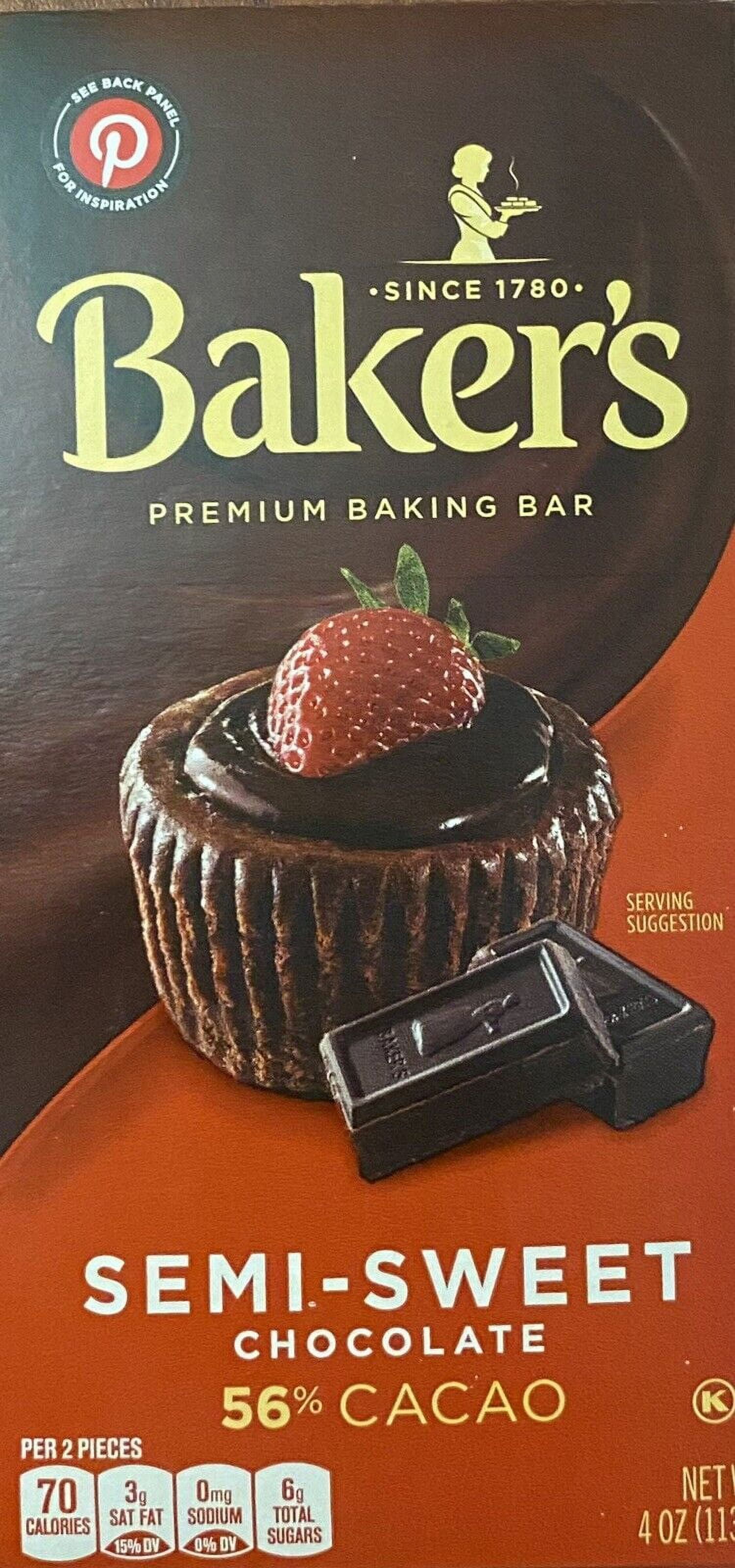 BAKER'S SemiSweet Chocolate 56 CACAO Bar 4oz 1 Premium Baking Bar