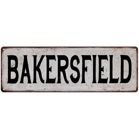 BAKERSFIELD Vintage Look Rustic Metal 8x24 Sign City State 108240041313