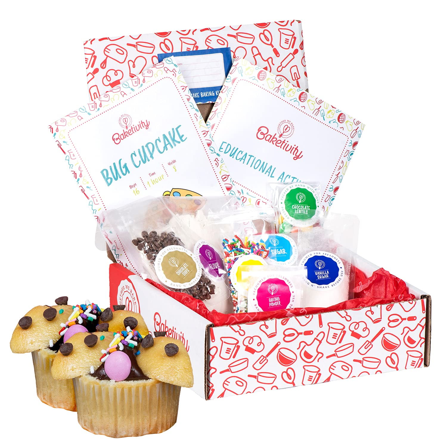 BAKETIVITY Kids Baking DIY Activity Kit - Bake Delicious Bug Cupcakes with Pre-Measured Ingredients Best Gift Idea for Boys and Girls Ages 6-12