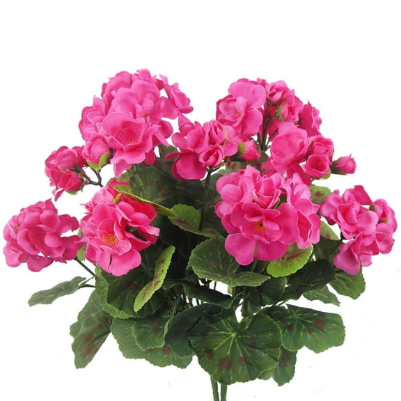 BAKIBO 2 Pcs Artificial Geraniums Outdoor Silk Flowers Rose Red Artificial Geranium Bush Faux Flowers Red Geraniums for Floral Home Decor Indoor Garden Patio Grave Cemetary Vase Table Centerpiece