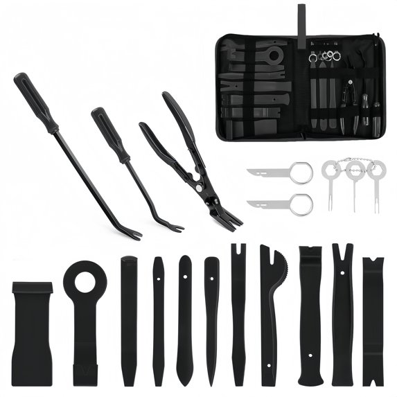 BAKIBO Auto Trim Removal Tool Kit, 19 Pcs No Scratch Pry Tool Set for Car Panel and Dashboard Removal, Includes Door Panel Tool, Push Rivets, Car Clips, Essential for Interior Trim Work, Black