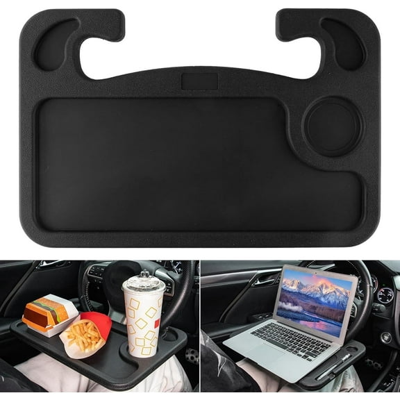 BAKIBO Car Steering Wheel Desk, Tray for Laptop Car Mount, Food Tray for Eating with Drinks Holder, Multipurpose Travel Car Accessories (Black)