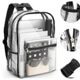 thumbnail image 1 of BAKIBO Clear Backpack, Heavy Duty PVC Transparent Backpack, See Through Bookbag for Stadium,Travel, School, Black, 1 of 9