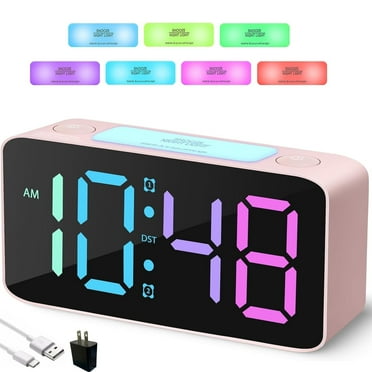 BAKIBO Alarm Clock for Heavy Sleepers, Digital Alarm Clock for Bedroom, Desk Clock with Large Night Light and 7 Color Changing, USB and Battery Powered, Loud Alarm Clock for Kids Adults
