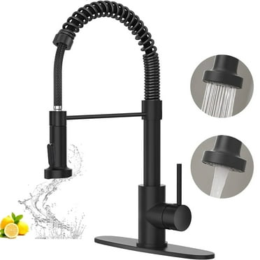 BAKIBO Kitchen Faucet with Pull Down Sprayer, Commercial Spring Kitchen Sink Single Handle Pull Out Sink Faucets with Deck Plate Suit to 1 or 3 Holes Matte Black
