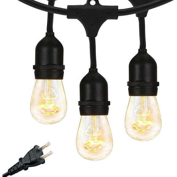 BAKIBO Ambience Pro Incandescent Outdoor String Lights, Commercial Grade Waterproof Patio Lights with 48 Ft Dimmable Edison Bulbs, Porch String Lights for Patio, Backyard - 15 Bulbs 11W