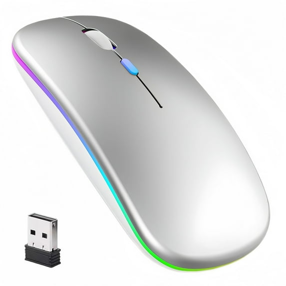 BAKIBO Wireless Mouse, LED Rechargeable Laptop Mouse, Portable Office Computer Mice use(BT5.2 and USB 2.4G) Dual Mode Connection, Silent, Slim, for Apple Laptop/ipad Tablet/Mac/PC
