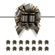 BAKIPACK 15 Silver Gift Bows Large, Pull Bows for Presents, Gift Bows Bulk for Baskets, 6 inches