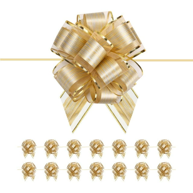 BAKIPACK 15 Gold Gift Bows, 6 inches Large Gift Pull Bows for Presents