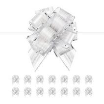 BAKIPACK 15 Silver Gift Bows Large, Pull Bows for Presents, Gift Bows Bulk for Baskets, 6 inches