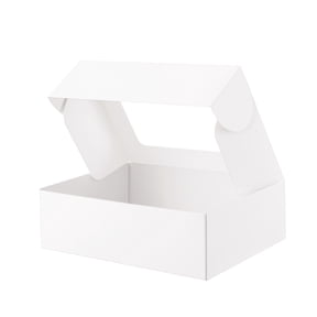 BAKIPACK 25 White Bakery Boxes 8x6x2.5 inches, Dessert Box, Pastry Boxes, Treat Boxes with Window for Cookies, Chocolate Covered Strawberries, Muffins, Donuts, Party Favors