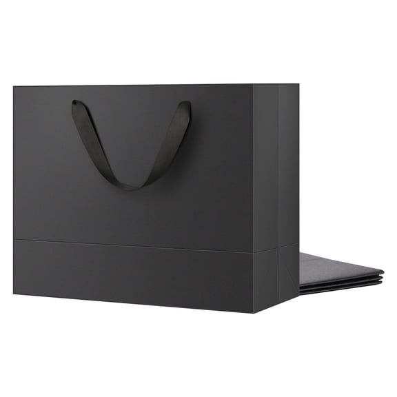 BAKIPACK 4Pcs Black Gift Bag Kraft Paper Candy Box 13*5*10 inch With Handle Wedding Easter Birthday Party Gift Packaging