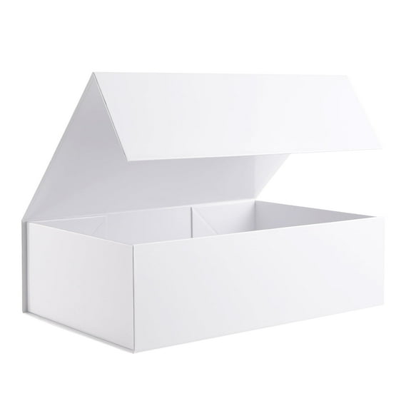 BAKIPACK Gift Box, 13.5x9x4.1 inches, Large White Magnetic Gift Box with Lid for Wedding, Party