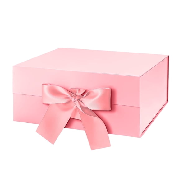 BAKIPACK Gift Box with Ribbon for Mothers Day, 9x6.5x3.8 inches, Pink Gift Box with Magnetic Lid