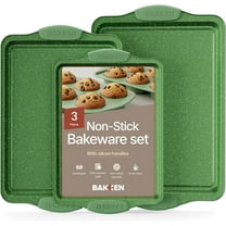 BAKKEN Kitchen Baking Pan Set – 3-Piece Nonstick Carbon Steel Bakeware, Commercial-Grade, Oven Safe up to 450°F, Green Marble