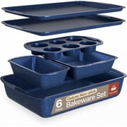 Bakken- Swiss Kitchen Baking Pan Set - Nonstick Blue Marble Coating, Commercial Grade Carbon Steel, Baking Kitchen Essentials, Oven Safe Tray Up To 450  F, Set of 6