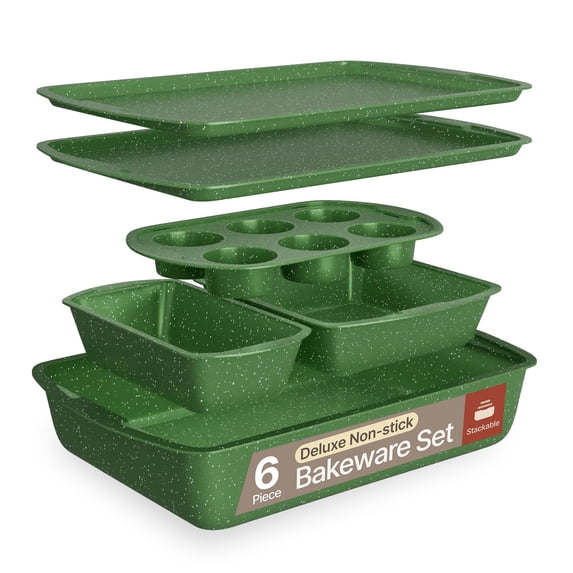 Bakken- Swiss Kitchen Baking Pan Set - Nonstick Green Coating, Commercial Grade Carbon Steel, Baking Kitchen Essentials, Oven Safe Tray (Up To 450° F), Set of 6