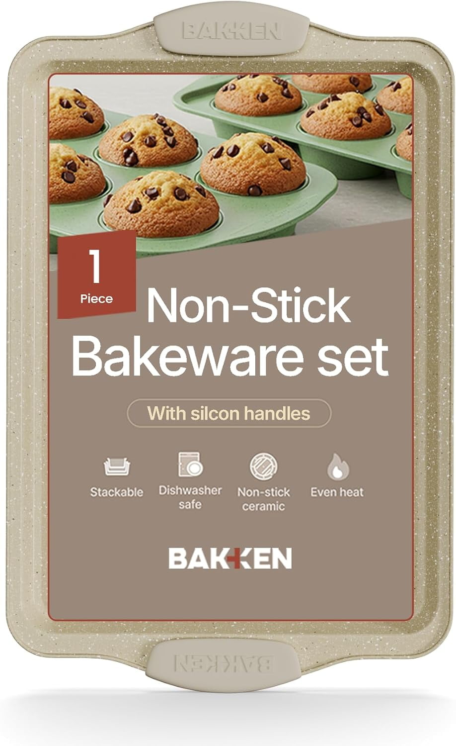 BAKKEN Nonstick Carbon Steel Baking Pan - 15.15 x 10.03 in Cookie Sheet, White Silicone Handles, Oven Safe to 450°F