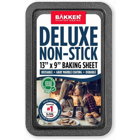 Bakken- Swiss Kitchen Baking Pans - Nonstick Gray Coating, 13.18’’ × 8.66’’ Commercial Grade Carbon Steel Cookie Sheet, Baking Kitchen Essentials, Oven Safe Tray (450° F), Gray Marble