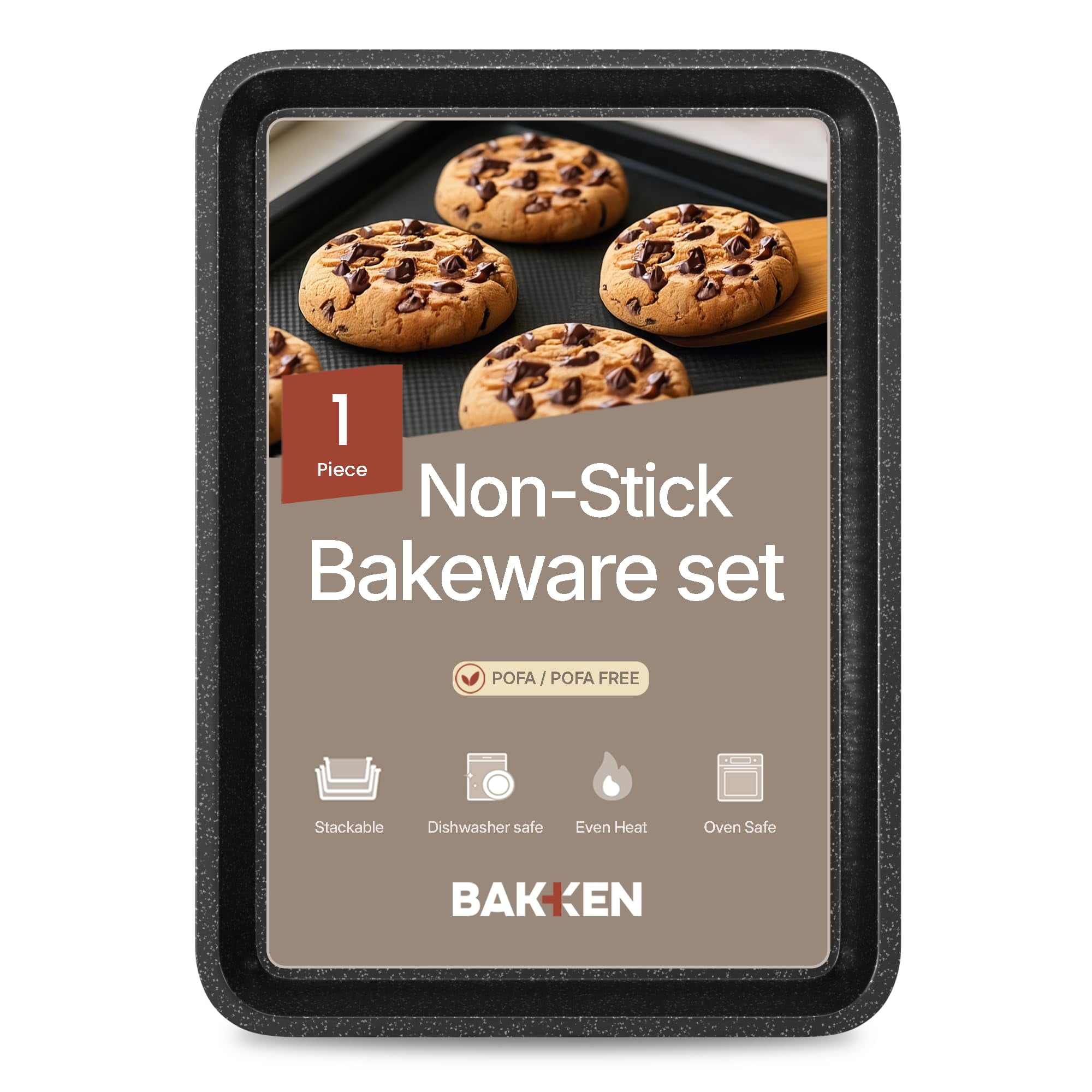 Bakken- Swiss Kitchen Baking Pans - Nonstick Gray Coating, 13.58’’ × 9.65’’ Commercial Grade Carbon Steel Cookie Sheet, Diamond Texture Bottom, Oven Safe Tray (450°F), Gray Marble