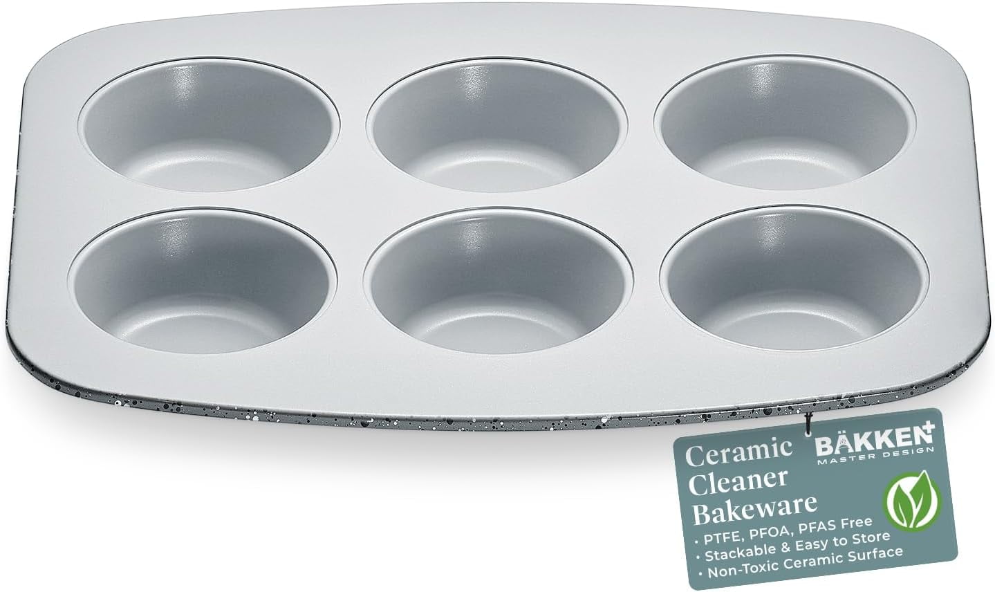 Marble Grey 6-Cup Round Cake/Muffin Pan with Non-Stick Coating