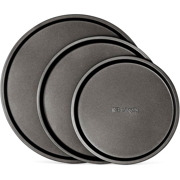 Bakken-Swiss 3-Piece Non-Stick Pizza Pan Set – Carbon Steel Baking Trays (9.45", 11.02", 12.99") – Dishwasher Safe, Gray Finish
