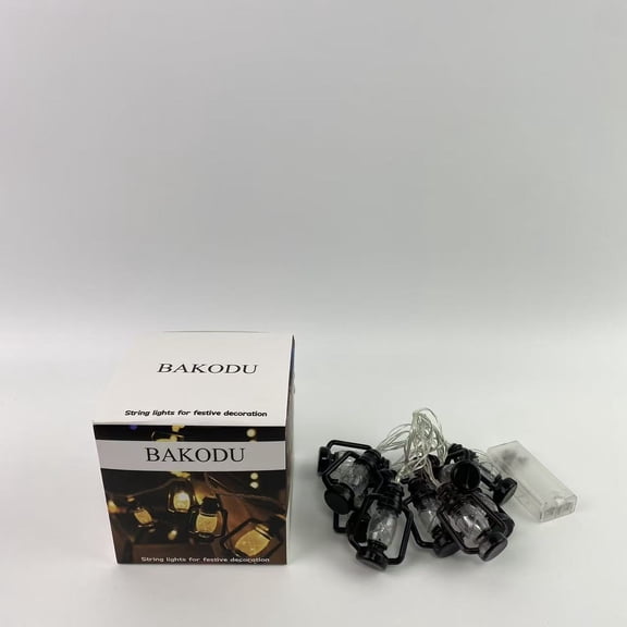 BAKODU String lights for festive decoration,10 LED Black Lantern String Lights, 1-Pack 9.84 Feet Mini LED Kerosene Retro Lamp Battery Powered Lighting (Warm White)