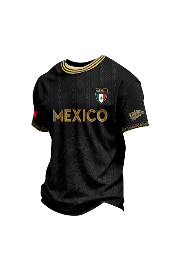 Men's Mexico Soccer Fan Jersey T-Shirt, Aztec Eagle Graphic Print Short Sleeve Tee for Fans Sports