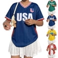 thumbnail image 1 of BAKREP USA Soccer Jersey for Women, USA Flag Graphic Short Sleeve T Shirts V-Neck Tee Happy Fashion Jerseys for Women 2026 Summer Shirts, 1 of 19