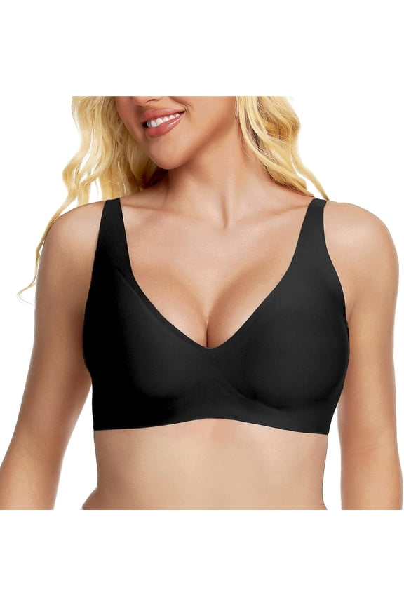 Wireless Bra Deep V Push Up Seamless T-Shirt Comfortable Plunge No Underwire Bras with Adjustable Straps Everyday Bras