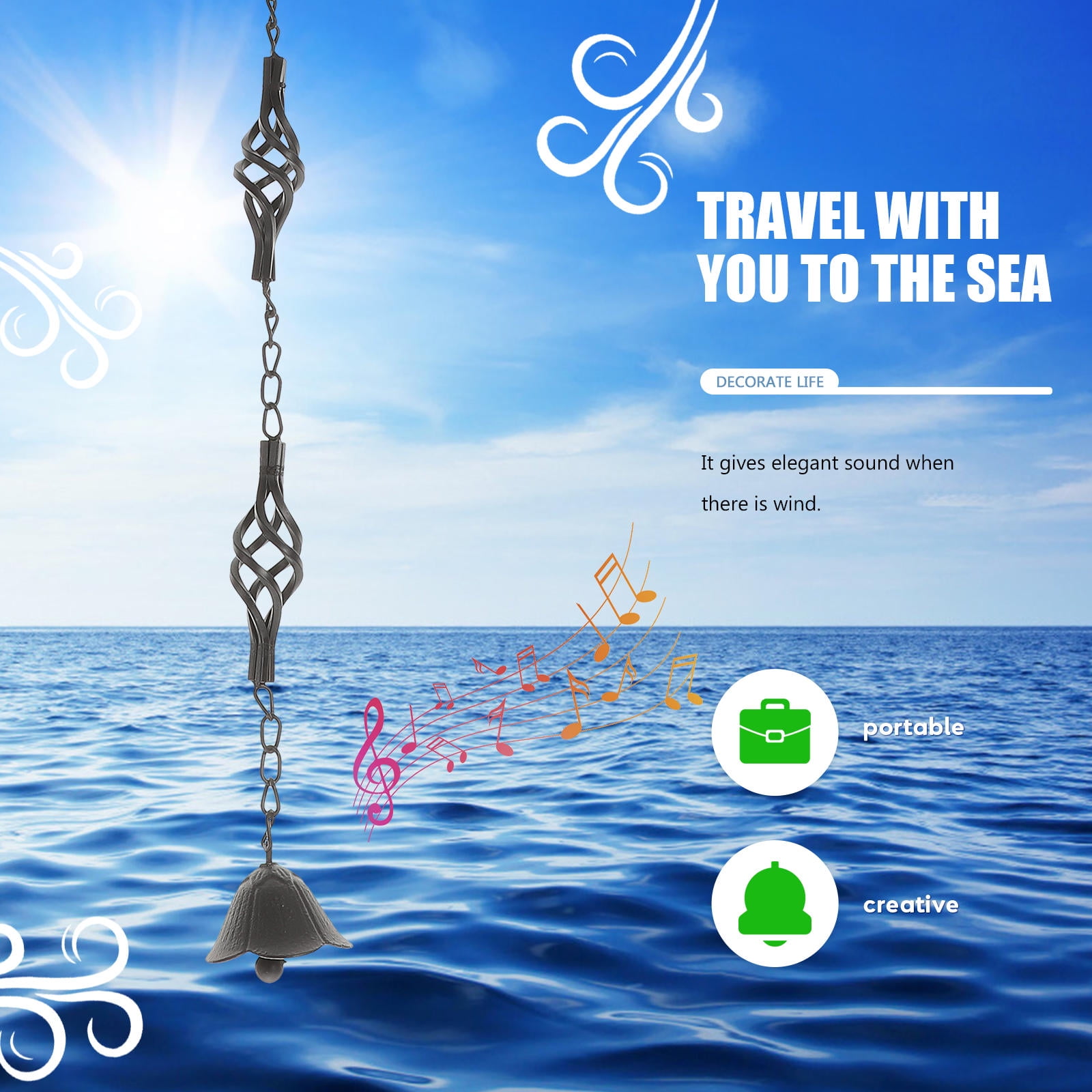 BALAHAPY 1Pack Iron Windchime Rustic Design For Garden And Patio Decorative Wind Chimes 65X2.3X2.3in