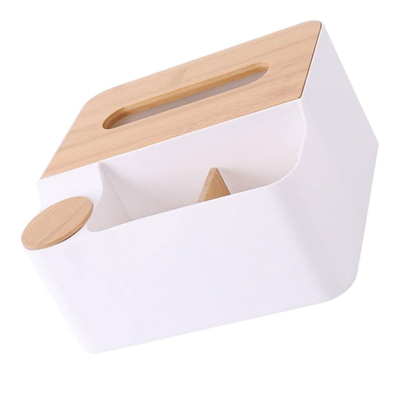 BALAHAPY Multi Compartment Tissue Storage Box Organizer with Wood Lid White