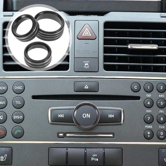 BALAHAPY 3Pcs Black Aluminum Car Central Control Knob Ring for Knob and Temperature Control Knob