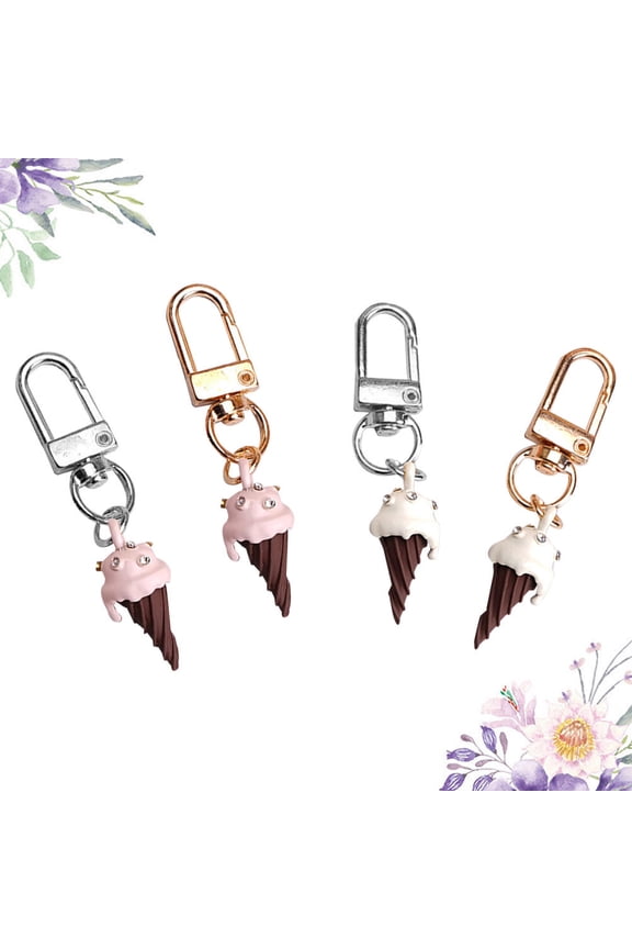 4Pcs Key Rings Ice Cream Shape Metal Colorful Rhinestone Studded For All Ages