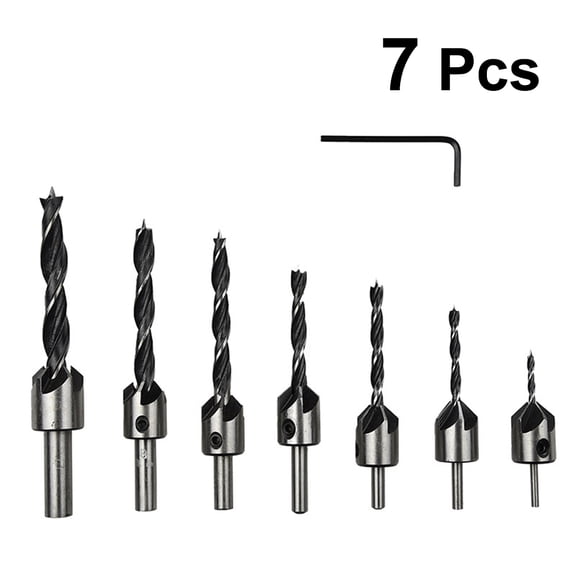 BALAHAPY 7Pcs High Carbon Steel Countersink Chamfer Tool Set for Woodworking and Plastic Cutting