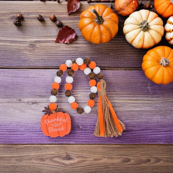 BALAHAPY Thanksgiving Day Wood Beads Garland, Rustic Farmhouse Hanging Decor for Home