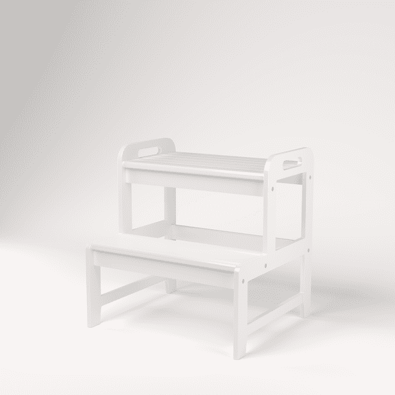 BALANBO 2-Step Bamboo Anti-Slip Step Stool Ladder holds up to 350 lb, White