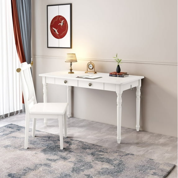 BALANBO 39.4”Executive Desk and Chair Set, Office Computer Desk , Workstation for Small Space, White