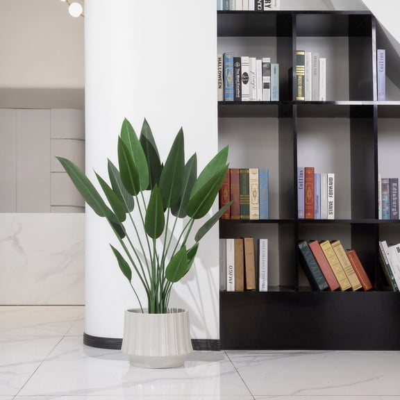 BALANBO 43” Bird of Paradise Artificial Plant - Fake Plants Palm Tree Faux Tree for Indoor Outdoor Decoration in Black Plastic Pot