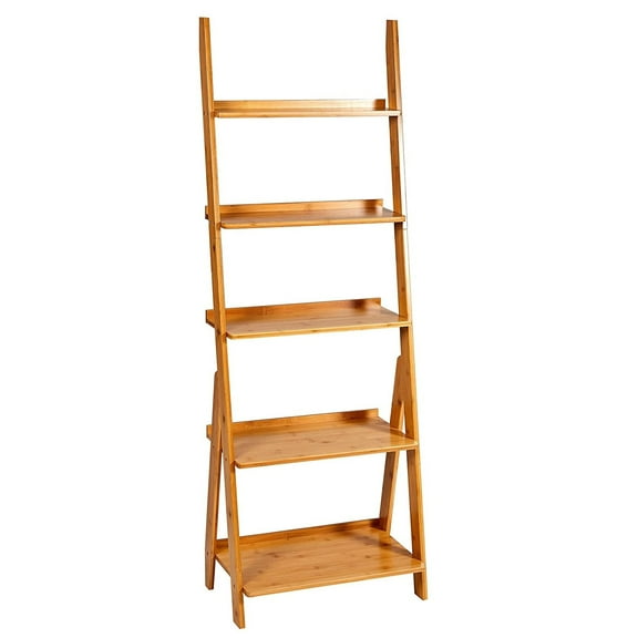 BALANBO 5 Tier Bookshelf & Leaning Ladder Shelf for Display & Storage Rack & Multipurpose Bamboo Organizer Shelves Furniture Home Office,for Living Room, Kitchen, Office  ?Natural?