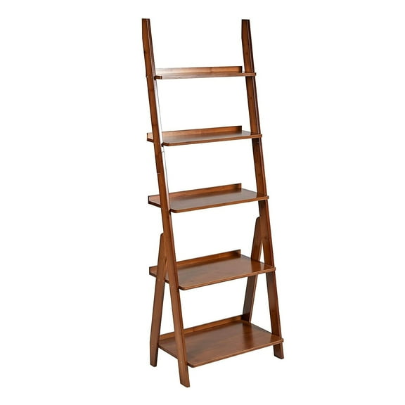 BALANBO 5 Tier Bookshelf& Leaning Ladder Shelf for Storage Rack Display & Organizer Shelves,Brown