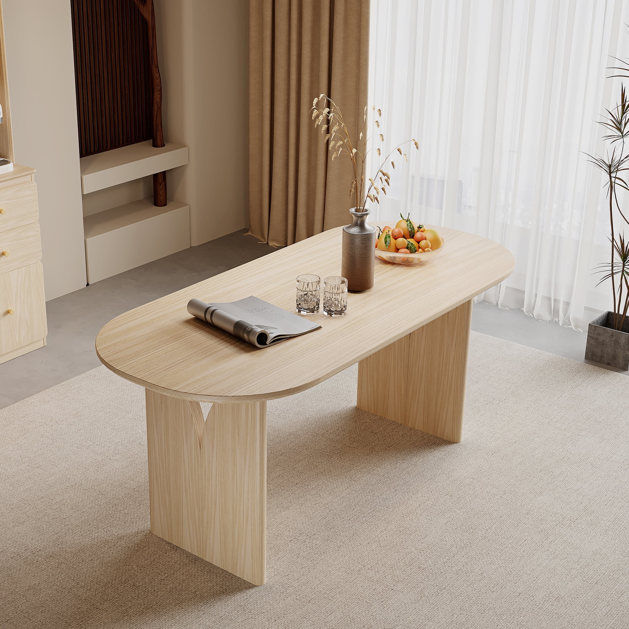 BALANBO 55.1” Oval Solid Wood Dining Table, Modern Farmhouse Kitchen