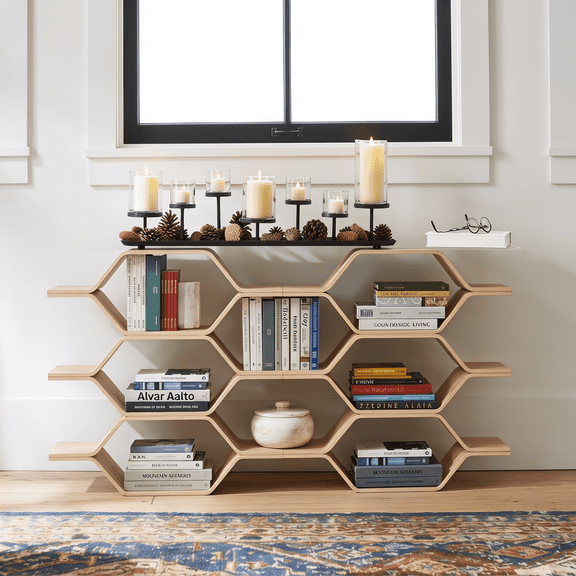 BALANBO 6 Piece Wood Bookshelf, Modular Geometric Bookcase, Stackable Storage Shelves, Display Shelf for Living Room, Bedroom, Home Office
