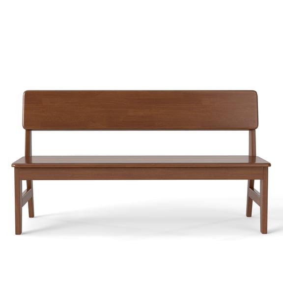 BALANBO 63" Solid Wood Dining Bench with Back, Modern Farmhouse Entryway Bench for Dining Room Kitchen Living Room, Walnut