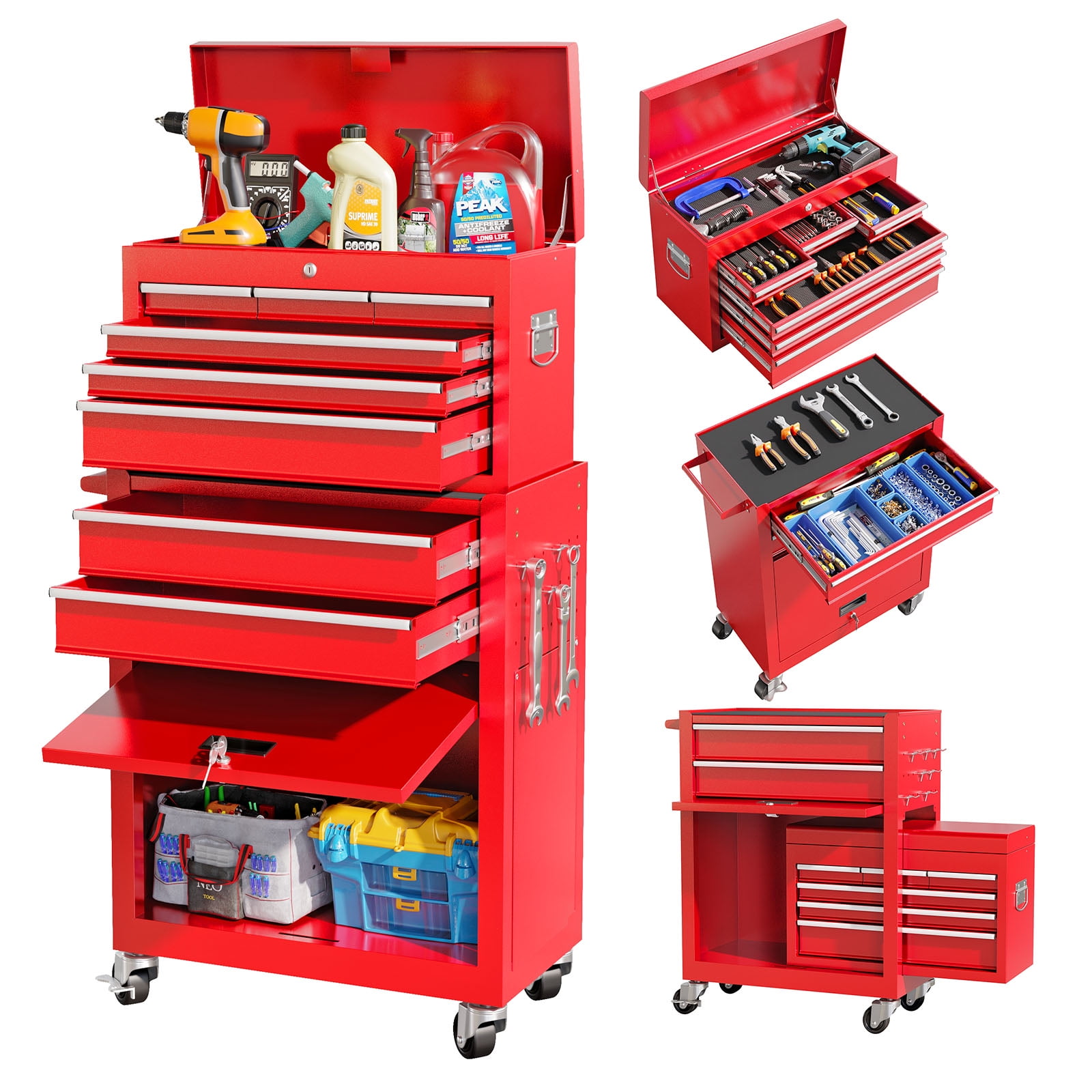BALANBO 8 Drawer Rolling Tool Chest Tool Box with Wheels, 2in1