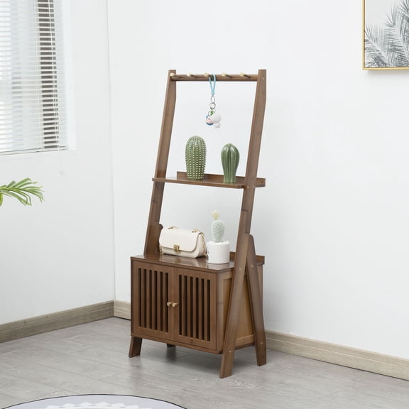 BALANBO Bamboo Ladder Shelf Modern Wood Bookshelf Tall Bookcase Leaning Wall Shelves Open Standing Storage Rack Shelves for Living Room, Bathroom, Kitchen, Office (3 Tier-27.2x11.8x47.2)