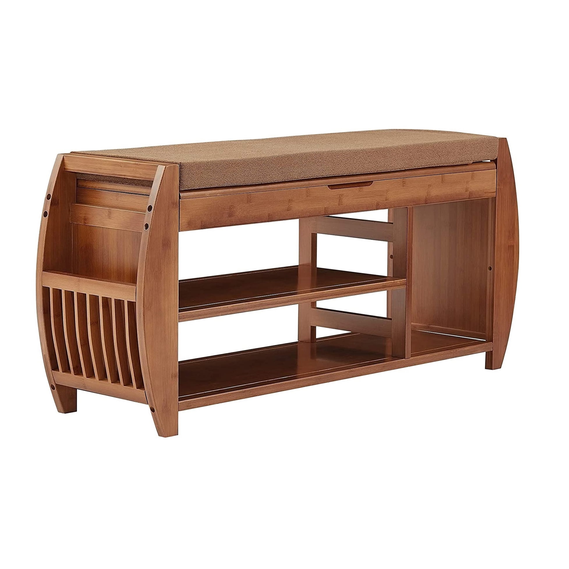 Bamboo Multi-Function XXL Shoe Bench with Cushion and Hidden Storage