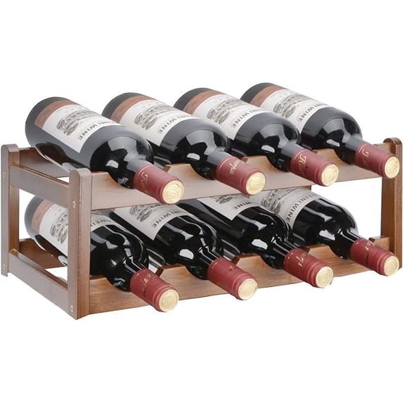 BALANBO Bamboo Wine Rack 2 Layer 8 Bamboo Wine Shelf Wine Cabinet Display Stand for Home Living Room Kitchen Bar Solid Wood - Manual Assembly